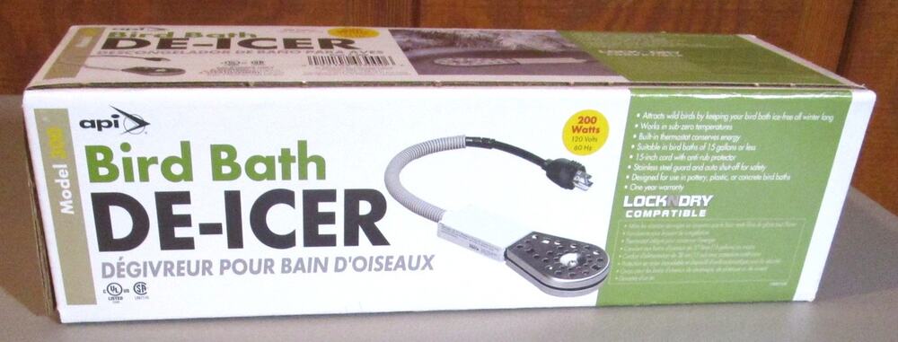 Bird Bath De-Icer API Model 300 Thermostatic Winter Heater 200 Watt Auto Shutoff